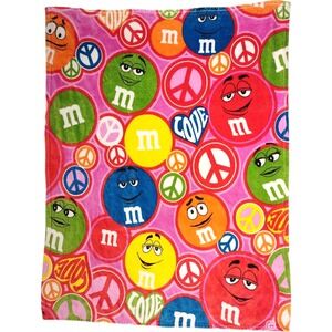M&M World Pink Peace Love‎ Fleece Throw Blanket 50x60 Soft htf 2013 Candy Mars